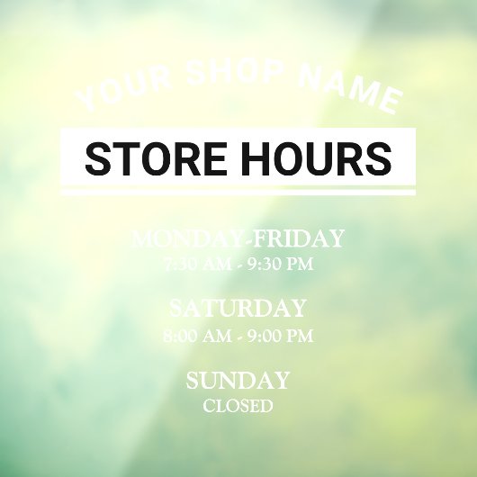 Moderne openingstijden Elegant Script Small Busine Raamsticker (Vel 3)