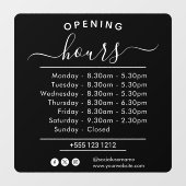 Moderne openingstijden Elegant Script Small Busine Raamsticker (Vel)