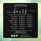 Moderne openingstijden Elegant Script Small Busine Raamsticker (Vel 3)
