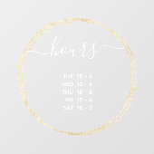 Moderne openingstijden Elegante gouden cirkel Raamsticker (Vel)