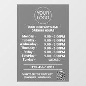 Moderne openingstijden Logo QR Code Grijs Raamsticker (Vel)
