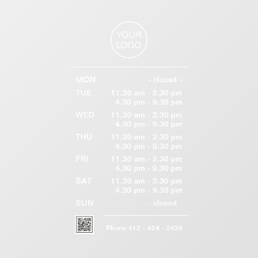 Moderne openingstijden met Break QR-code Raamsticker (Vel)