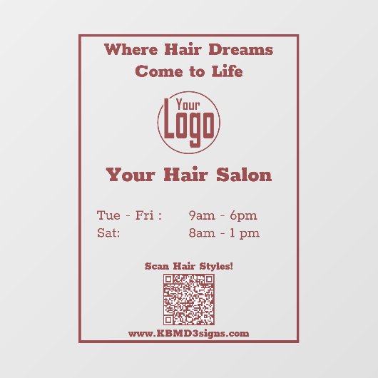 Moderne openingstijden QR code Salon Raamsticker (Vel)