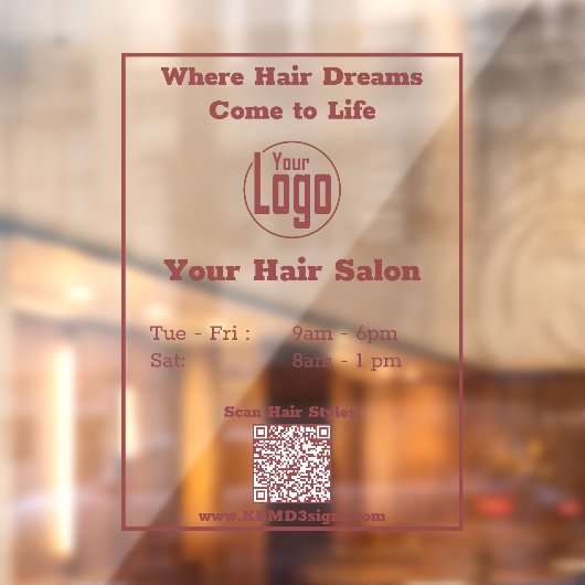 Moderne openingstijden QR code Salon Raamsticker (Vel 2)