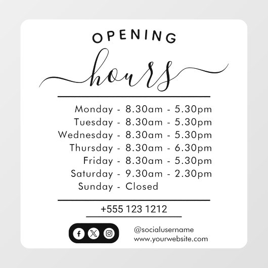 Moderne openingsuren Elegant Schrift Kleine ondern Raamsticker (Vel)