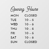 Moderne openingsuren Elegant script klein bedrijf Raamsticker (Vel)