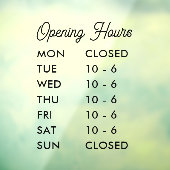 Moderne openingsuren Elegant script klein bedrijf Raamsticker (Vel 3)