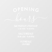Moderne openingsuren Elegant script Kleine onderne Raamsticker (Vel)