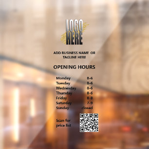 Moderne openingsuren met QR-code bedrijfslogo  Raamsticker