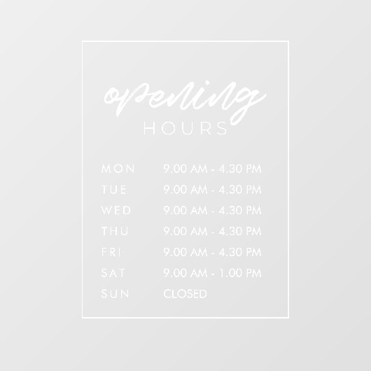 Moderne openingsuren winkel raamsticker (Vel)