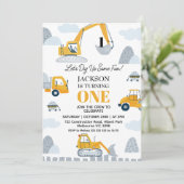 Moderne opgraven wat leuke constructie 1e verjaard kaart (Staand voorkant)