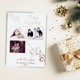 Moderne opslag 3 Foto Collage Gold Roos Folie Feestdagenkaart