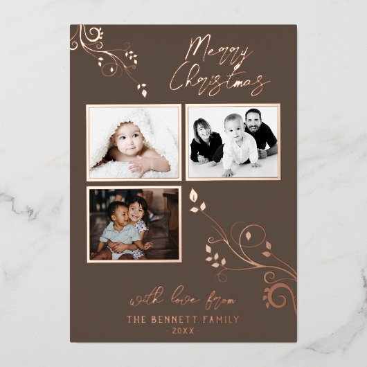 Moderne opslag - Echte Folie 3 Fotocollage Folie Feestdagenkaart (Voorkant)