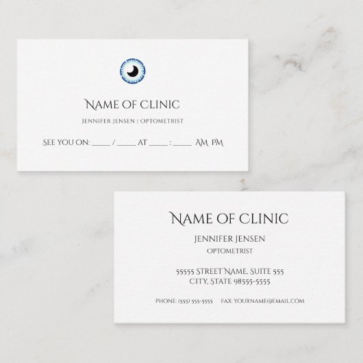 Moderne Optometrist Eenvoudige Blauwe Oog Afspraak Afsprakenkaartje (Voorkant / Achterkant)