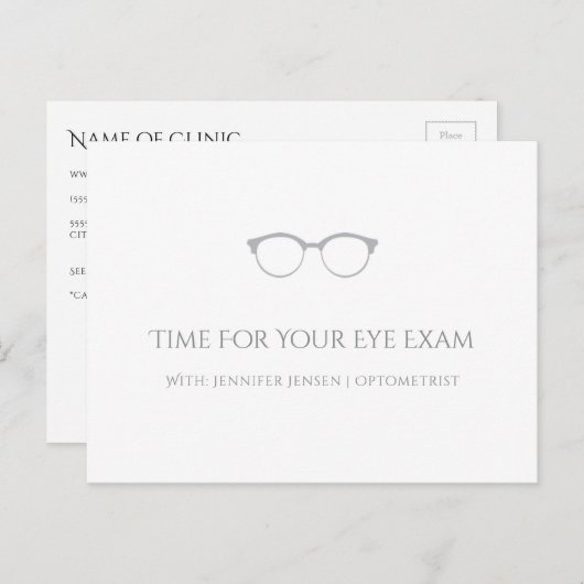 Moderne Optometrist Simple Eyeglasses Appointment Briefkaart (Voorkant / Achterkant)