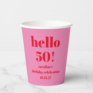 Moderne Opvallende Helder Roze Rood 50e Verjaardag Papieren Bekers