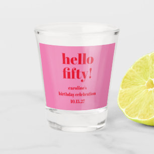 Moderne Opvallende Helder Roze Rood 50e Verjaardag Shot Glas
