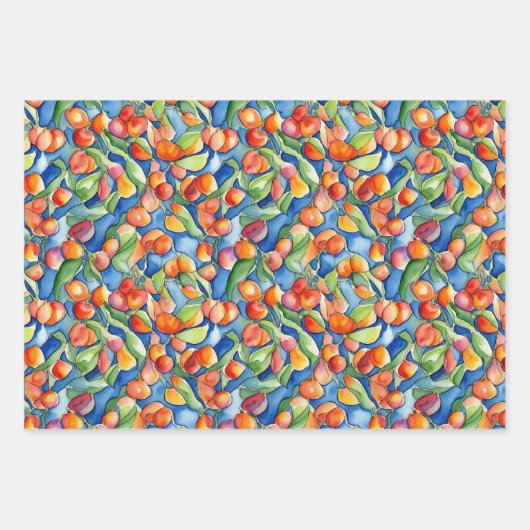 Moderne Oranje abrikozen perzik vruchten Waterverf Inpakpapier Vel (Voorkant 3)