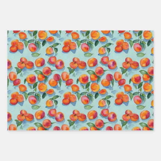 Moderne Oranje abrikozen perzik vruchten Waterverf Inpakpapier Vel (Voorkant 2)