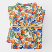 Moderne Oranje abrikozen perzik vruchten Waterverf Inpakpapier Vel (In situ)