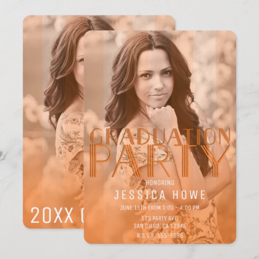 Moderne Oranje afstudeerfeest Afstuderen Foto Kaart (Voorkant / Achterkant)