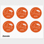Moderne oranje afstudeerfeest ronde sticker (Vel)