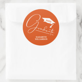Moderne oranje afstudeerfeest ronde sticker