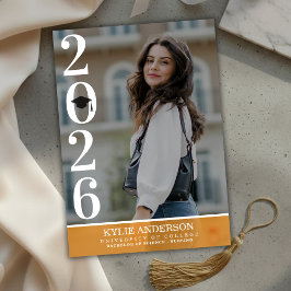 Moderne Oranje Afstudeerhoed Senior Foto Kaart