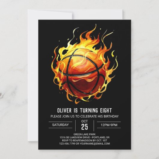 Moderne Oranje bewerkbare basketbal Verjaardag Kaart (Voorkant)