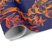 Moderne Oranje bladeren van de marine Cadeaupapier (Rol Hoek)