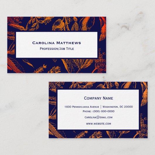 Moderne Oranje bladeren van de marine Visitekaartje (Voorkant / Achterkant)