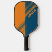 Moderne Oranje Blauwe Sport Split Fade met Naam Pickleball Paddle (Voorkant)