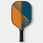 Moderne Oranje Blauwe Sport Split Fade met Naam Pickleball Paddle (Achterkant)