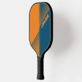 Moderne Oranje Blauwe Sport Split Fade met Naam Pickleball Paddle (Links)