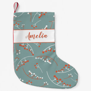 Moderne oranje blauwgroen witte bessen illustratie kleine kerstsok