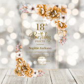 Moderne Oranje Bloemen 18e Verjaardagsfeest Acryl Uitnodigingen