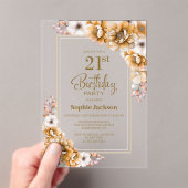 Moderne Oranje Bloemen 21e Verjaardagsfeest Acryl Uitnodigingen (Insitu (Draagbaar))