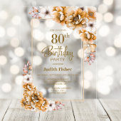Moderne Oranje Bloemen 80ste Verjaardagsfeest Acryl Uitnodigingen
