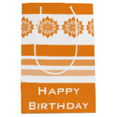 Moderne Oranje bloemen en streep Medium Cadeauzakje (Voorkant)