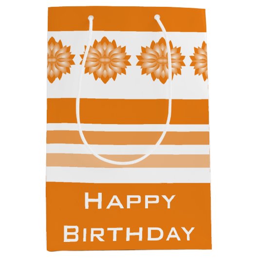 Moderne Oranje bloemen en streep Medium Cadeauzakje (Voorkant)