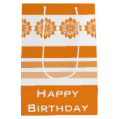 Moderne Oranje bloemen en streep Medium Cadeauzakje (Achterkant)