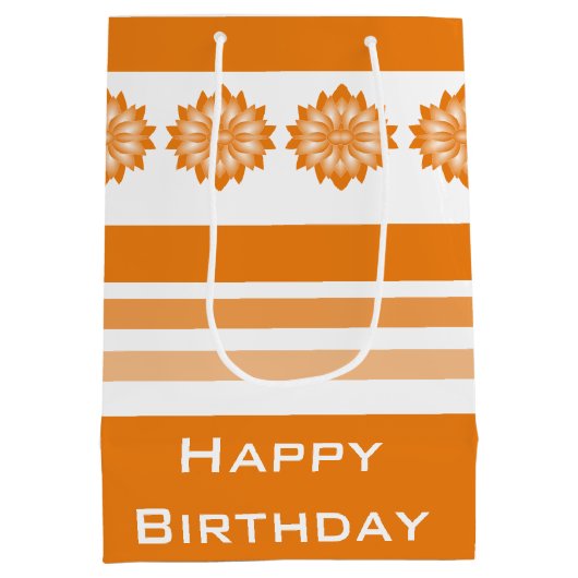 Moderne Oranje bloemen en streep Medium Cadeauzakje (Achterkant)