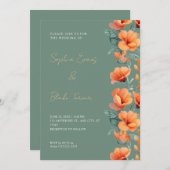 Moderne Oranje bloemen Herfst Groene bruiloft Kaart (Voorkant / Achterkant)