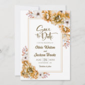 Moderne Oranje Bloemen Huwelijk Save the Date Kaart (Voorkant)