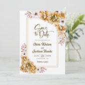 Moderne Oranje Bloemen Huwelijk Save the Date Kaart (Staand voorkant)