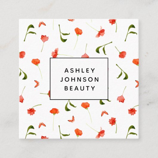 Moderne Oranje bloemen Pattern Feminine Square Vierkante Visitekaartje (Voorkant)