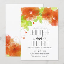 Moderne oranje bloemen, typografie bloedige bruilo