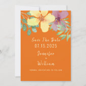 Moderne Oranje Bloemige Bruiloft Save The Date (Voorkant)