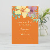 Moderne Oranje Bloemige Bruiloft Save The Date (Staand voorkant)