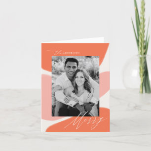 Moderne Oranje & Blush Abstracte vormen Foto Feestdagen Kaart